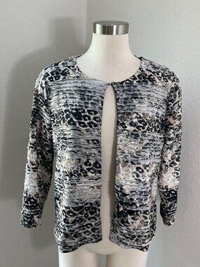 Chicos Travelers Womens Medium Cardigan Animal Print Hook Closure 3/4 Sleeve